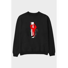 Ankhises Brooklyn Style Ön Baskılı Siyah Oversize Sweatshirt Erkek Kadın Bisiklet Yaka