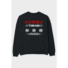 Ankhises The Center Of Advance Arka Baskılı Siyah Oversize Sweatshirt Erkek Kadın Bisiklet Yaka