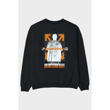 Ankhises Upside Down Arka Baskılı Siyah Oversize Sweatshirt Erkek Kadın Bisiklet Yaka
