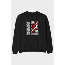 Ankhises Economic Freedom Ön Baskılı Siyah Oversize Sweatshirt Erkek Kadın Bisiklet Yaka