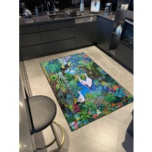 Rugs Modern Karışık Renkli Yapraklar ve Kuş Hayvan Desenli Dekoratif Halı MIRAVIP432