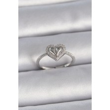 Callerrons Accessories Gümüş Renk Ayarlanabilir Zirkon Taşlı Kalp Model Kadın Yüzük - EBJ261410W29254