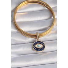 Pileli Store Pilelistore Pirinç Gold Renk Zirkon Taşlı Nazar Boncuk Detaylı Göz Işlemeli Ajda Charm - TJ-BC1007