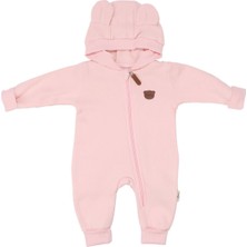 by BebekOdam Ayıcık Armalı Kapüşonlu 3 Iplik Fermuarlı Pudra Kız Bebek Tulum - 1014936