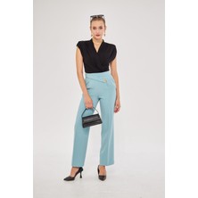 Kare Düğme Bol Paça Pantolon Mint Yeşili