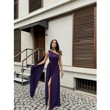 Sindi Moda Manolya Bel Detay Tek Kol Abiye 582603