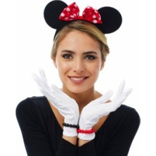 Bsre Kırmızı Fiyonklu Minnie Mouse Tacı ve Beyaz Eldiven Seti