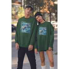 Myada Watercolor Kedi Baskılı Oversize Kadın Sweatshirt 22753