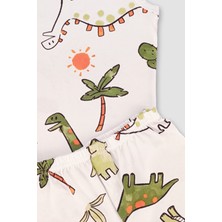 Elmas Kids Erkek Çocuk Pamuklu Dinozor Desenli Beyaz Atlet Boxer Takımı
