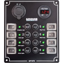 Goldsea Switch Panel 8 Anahtar Şarj + Voltmetre Soketli Kontrol Paneli 148X170MM 12-24V