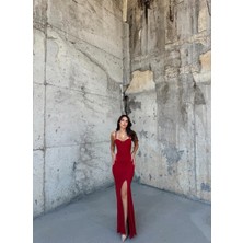 Sindi Moda Mine Ip Askı Yırtmaçlı Simli Abiye 58249