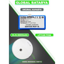 Global Batarya Sentar Mop 1s Akıllı Robot Süpürge Bataryası 14.4v 2600mAh Li-ion Pil (Orijinal Kapasite)