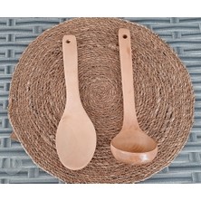 Mother Kitchen Doğal Bambu Ahşap Kepçe+Pilav Kaşığı 27cm Çorba Yemek Kepçe ve Kaşığı