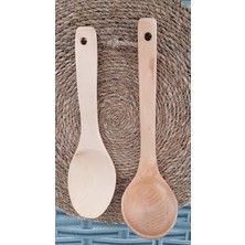 Mother Kitchen Doğal Bambu Ahşap Kepçe+Pilav Kaşığı 27cm Çorba Yemek Kepçe ve Kaşığı