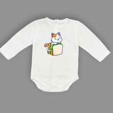 Mnk Baby & Kids Baskılı Tost Kedi Bebek Çıtçıtlı Body - MNK0660-EKRU-3 Yaş
