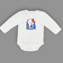 Mnk Baby & Kids Baskılı Pizza Yiyen Kedi Bebek Çıtçıtlı Body - MNK0662-EKRU-3 Yaş