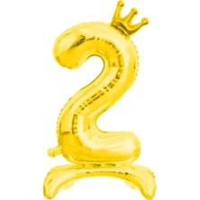 Patladı Gitti 2 Rakam Gold Renkli Ayaklı Ve Kral Taç'lı Folyo Balon 34 Inç 76 Cm