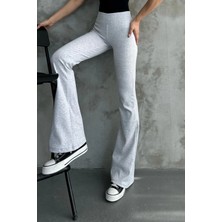 Pamila Butik Kadın Gri Beli Fitilli Ispanyol Paça  Ribana Tayt