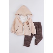 Kapüşonlu Fermuarlı Hırkalı Beli Lastikli Pantolon 3'lü Erkek Çocuk Takım