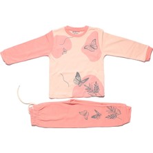 Bebegen Kız Çocuk Somon Pembe Kelebek Baskılı 2'li Pijama Takımı