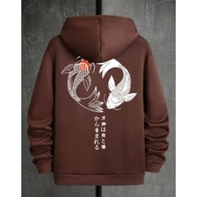 Kids Face Özel Tasarım Kapüşonlu Koi Balığı Sırt Baskılı Oversize Japon Stil Erkek Çocuk Sweatshırt