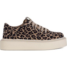 Ayakkabı Fuarı Elit DK34121 Kadın  Deri Klasik Sneaker Leopar