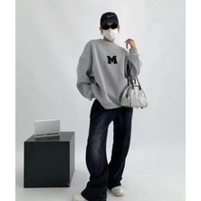 Amor Face Özel Tasarım Bisiklet Yaka Motto M Baskılı Şardonlu Kışlık Şık Kadın Sweatshırt