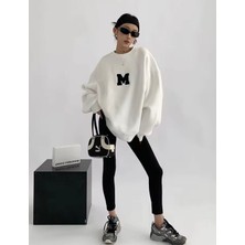 Amor Face Özel Tasarım Bisiklet Yaka Motto M Baskılı Şardonlu Kışlık Kadın Şık Sweatshırt