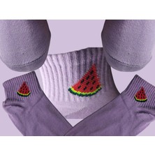 4 Çift Yarım Konç Çilek,kiraz,ananas,karpuz Desenli , Hediyelik.bayan Çorap