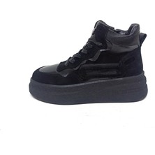 Albini Siyah Deri Kadın Sneaker Bot Ayakkabı