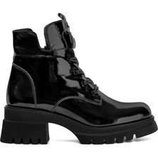 Ayakkabı Fuarı Elit DK2322 Kadın  Deri Topuklu Bot Siyah