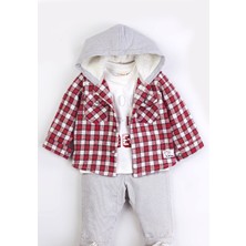 Erkek Bebek Kapşonlu Ekose Gömlekli 3'lü Takım