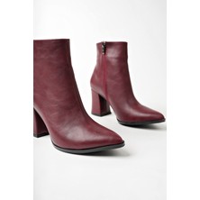 Marshetta Shoes Legend Model Bordo Sivri Burun Kalın Topuklu Yandan Fermuarlı Kadın Bot