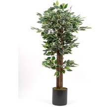 TeknoTrust Gri Saksıda Yapay Benjamin Ağacı, Yeşil-Beyaz, 101-125 cm, Dekoratif Bitki