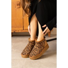 Yula Fashion Shoes Mini Taba Leopar Süet Içi Tüylü Bot