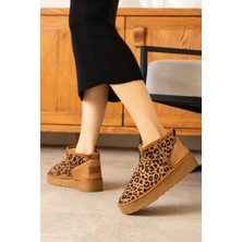 Yula Fashion Shoes Mini Taba Leopar Süet Içi Tüylü Bot