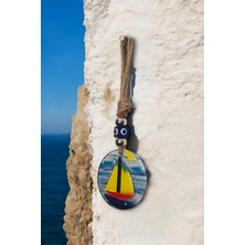 Revard Home Nazar Boncuklu Cam Işlemeli Renkli Tekne Desenli Mavi Deniz Dekoratifli Çok Amaçlı Süs Eşya 8x23 Cm
