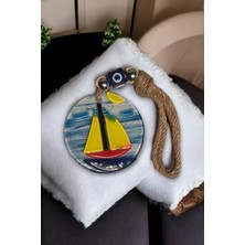 Revard Home Nazar Boncuklu Cam Işlemeli Renkli Tekne Desenli Mavi Deniz Dekoratifli Çok Amaçlı Süs Eşya 8x23 Cm