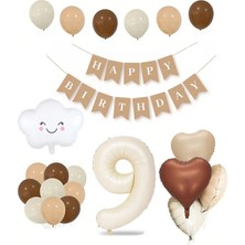 Konsept Sepeti 9 Yaş Retro Doğum Günü Seti Krem Rakam Folyo Banner Kalp Folyo Balon (Balon Bandı Hediyeli)
