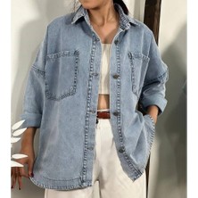 Oversize Cepli Düğmeli Denim Kot Ceket Gömlek KT089