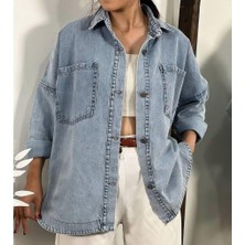 Oversize Cepli Düğmeli Denim Kot Ceket Gömlek KT089