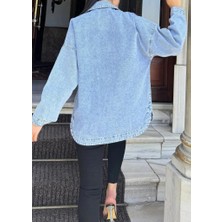 Oversize Cepli Düğmeli Denim Kot Ceket Gömlek KT089