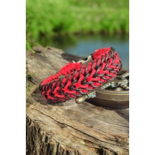 Urz Kids Küçük Irk Deri Detay Kırmızı Paracord Tasma