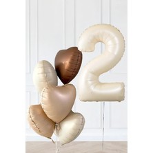 Konsept Sepeti 2 Yaş Retro Bej Yaş Balonlu Latte Bej Kahve Kalpli Retro Doğum Günü Yaş Balon Seti