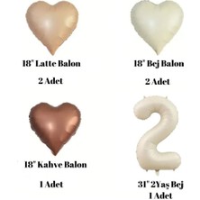 Konsept Sepeti 2 Yaş Retro Bej Yaş Balonlu Latte Bej Kahve Kalpli Retro Doğum Günü Yaş Balon Seti