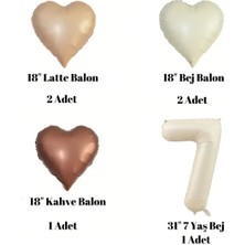 Konsept Sepeti 7 Yaş Retro Bej Yaş Balonlu Latte Bej Kahve Kalpli Retro Doğum Günü Yaş Balon Seti