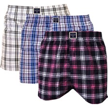 Renkli Ekose Kareli Pamuk Dokuma Rahat 3'lü Erkek Boxer Set