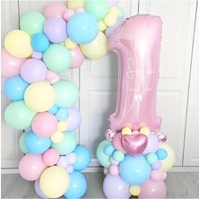 Konsept Sepeti 60 Adet Makaron Balon Zincir Seti Mint Yeşili Somon Sarı Pembe Mavi Lila Balon Doğum Günü Setleri