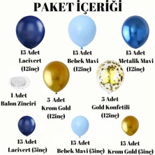 Konsept Sepeti 100 Adet Zincir Balon Set Mavi Lacivert Krom Gold Konfetili, Lacivert Sünnetime Hoşgeldiniz Banner