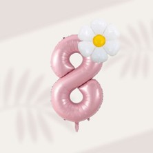 Konsept Sepeti 8 Yaş Doğum Günü Yaş Folyo Pembe ve Papatya Balon Parti Seti